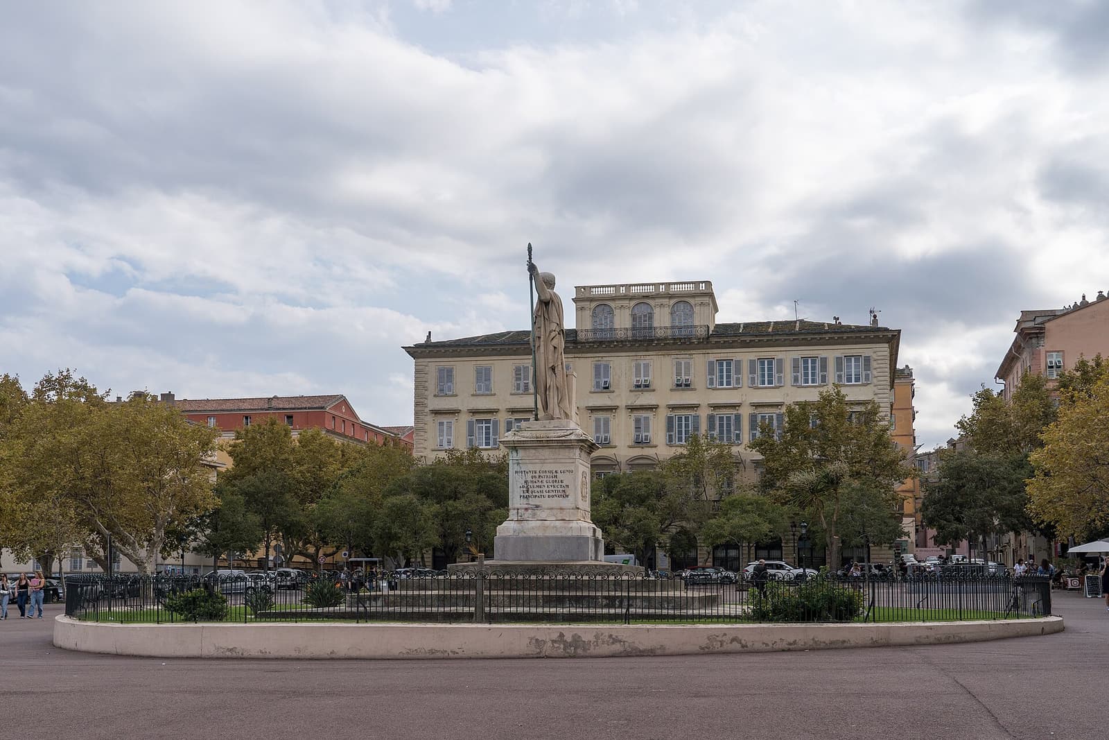 The marble statue of Napoleon on the wide, tree-lined Place Saint-Nicolas in Bastia